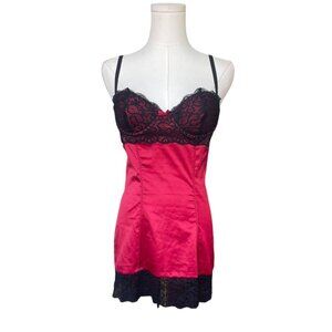 Fredericks of Hollywood Lingerie Bustier Babydoll Dress M Satin Teddy Slip Lace